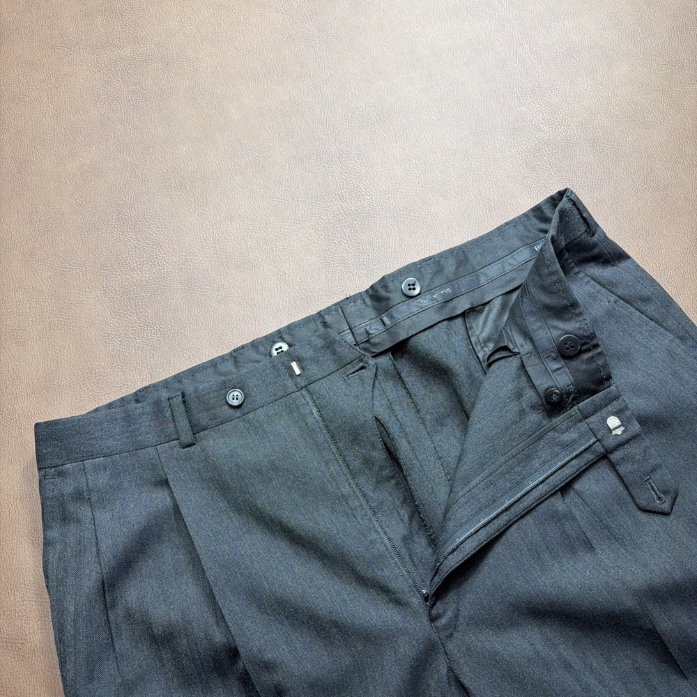 Vintage BURBERRY Wool Dress Pants Charcoal Gray Pleated Cuffed Trouser Men's 38
